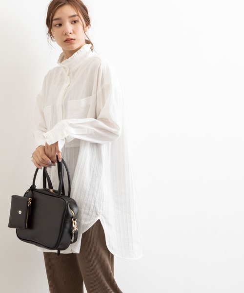 POU DOU DOU（プードゥドゥ）の「フリルスタンドカラーチュニックシャツ（シャツ/ブラウス・レディース・オフホワイト/イエロー/ブルー・3）」の13枚目の写真