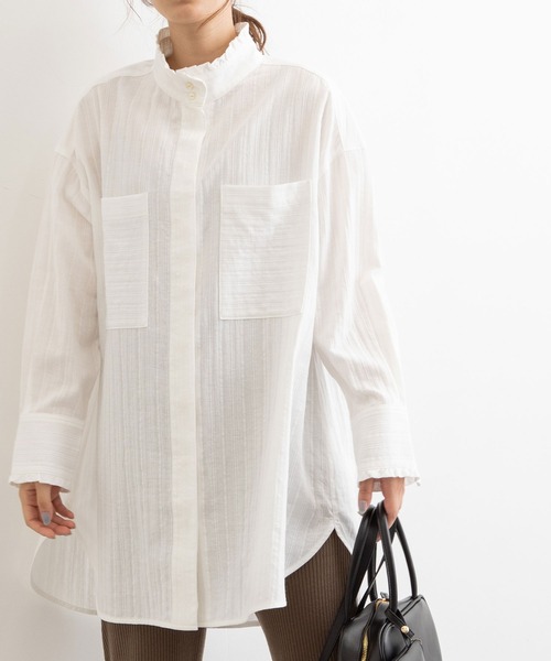 POU DOU DOU（プードゥドゥ）の「フリルスタンドカラーチュニックシャツ（シャツ/ブラウス・レディース・オフホワイト/イエロー/ブルー・3）」の15枚目の写真