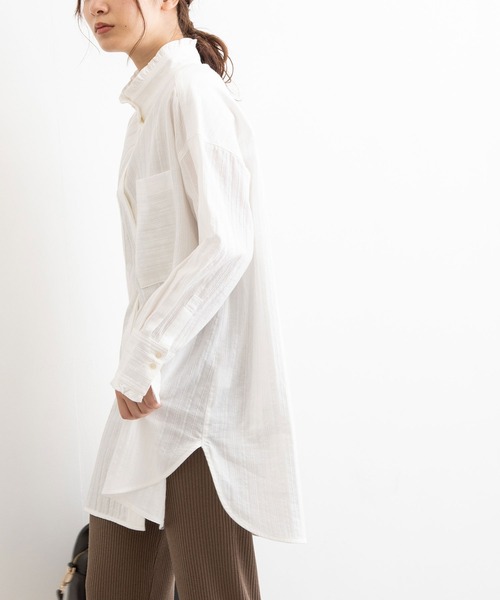 POU DOU DOU（プードゥドゥ）の「フリルスタンドカラーチュニックシャツ（シャツ/ブラウス・レディース・オフホワイト/イエロー/ブルー・3）」の16枚目の写真