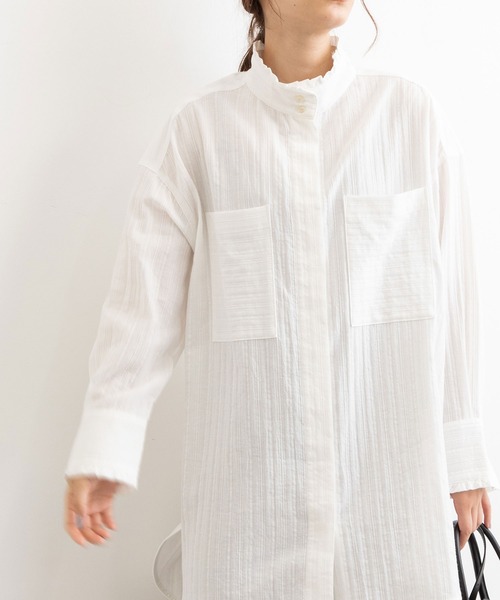 POU DOU DOU（プードゥドゥ）の「フリルスタンドカラーチュニックシャツ（シャツ/ブラウス・レディース・オフホワイト/イエロー/ブルー・3）」の17枚目の写真