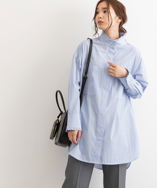 POU DOU DOU（プードゥドゥ）の「フリルスタンドカラーチュニックシャツ（シャツ/ブラウス・レディース・オフホワイト/イエロー/ブルー・3）」の22枚目の写真