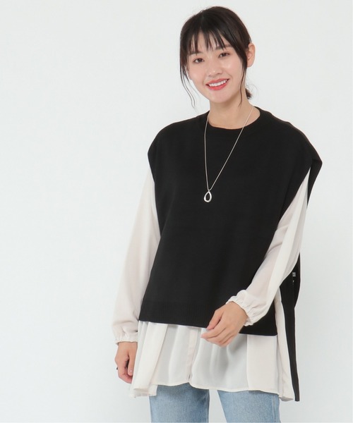 ikka（イッカ）の「サイドリボンハイネックベスト（ベスト・レディース・チャコールグレー/スカイブルー/ブラック/ベージュ・M/L）」の2枚目の写真