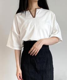 配色キーネックカットトップス