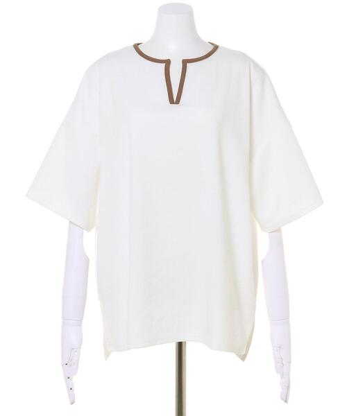 MLI'A（エムリア）の「配色キーネックカットトップス（Tシャツ/カットソー・レディース・ブラック/オフホワイト/モカ・M）」の4枚目の写真