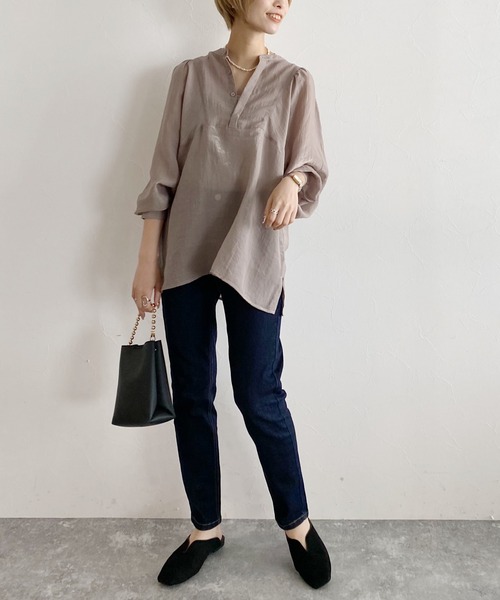 mysty woman（ミスティウーマン）の「シャイニー2WAYチュニックブラウス 219398（シャツ/ブラウス・レディース・アイボリー/チャコール/ダークオレンジ・FREE）」の12枚目の写真