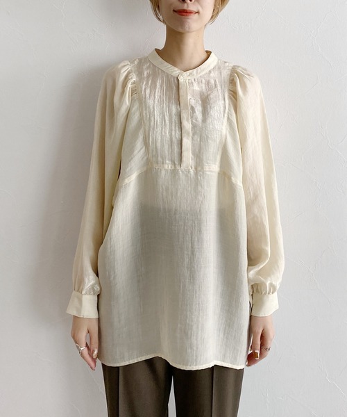 mysty woman（ミスティウーマン）の「シャイニー2WAYチュニックブラウス 219398（シャツ/ブラウス・レディース・アイボリー/チャコール/ダークオレンジ・FREE）」の4枚目の写真