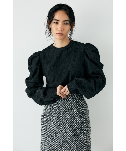 moussy - MOUSSY  GATHER SLEEVE DENIM ブラウス moussy - GATHER SLEEVE DENIM ブラウス moussyの通販 by kumi