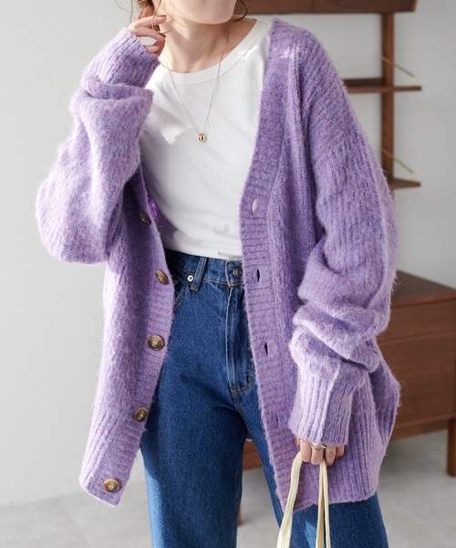 DISCOAT（ディスコート）の「起毛ビッグカーディガン（カーディガン/ボレロ・レディース・グレー/ブラウン/ライトベージュ/グリーン/サックスブルー/パープル/イエロー・FREE）」の6枚目の写真