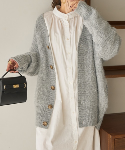 DISCOAT（ディスコート）の「起毛ビッグカーディガン（カーディガン/ボレロ・レディース・グレー/ブラウン/ライトベージュ/グリーン/サックスブルー/パープル/イエロー・FREE）」の2枚目の写真