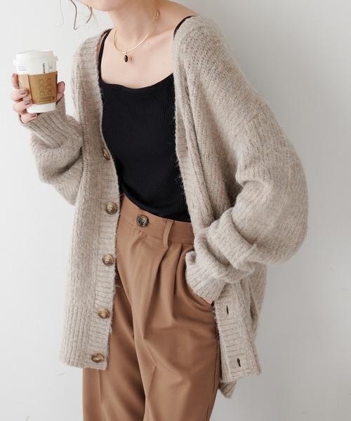 DISCOAT（ディスコート）の「起毛ビッグカーディガン（カーディガン/ボレロ・レディース・グレー/ブラウン/ライトベージュ/グリーン/サックスブルー/パープル/イエロー・FREE）」の3枚目の写真