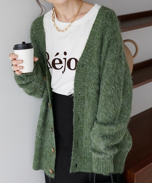 DISCOAT（ディスコート）の「起毛ビッグカーディガン（カーディガン/ボレロ・レディース・グレー/ブラウン/ライトベージュ/グリーン/サックスブルー/パープル/イエロー・FREE）」の4枚目の写真