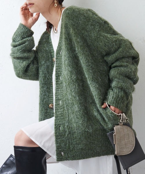 DISCOAT（ディスコート）の「起毛ビッグカーディガン（カーディガン/ボレロ・レディース・グレー/ブラウン/ライトベージュ/グリーン/サックスブルー/パープル/イエロー・FREE）」の12枚目の写真