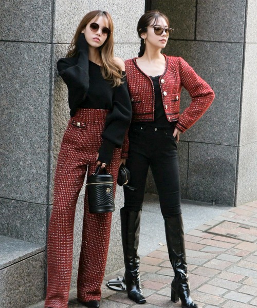 ROYAL PARTY(ロイヤルパーティー)の「コンパクトツィードジャケット(ノーカラージャケット・レディース・レッド/ブラック/オフホワイト・FREE)」の17枚目の写真