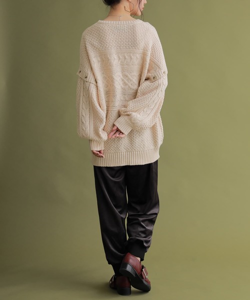 osharewalker（オシャレウォーカー）の「【廃盤】『袖丈2wayケーブルニット』（ニット/セーター・レディース・パープル/アイボリー/チャコール・FREE）」の11枚目の写真