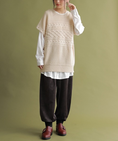 osharewalker（オシャレウォーカー）の「【廃盤】『袖丈2wayケーブルニット』（ニット/セーター・レディース・パープル/アイボリー/チャコール・FREE）」の8枚目の写真