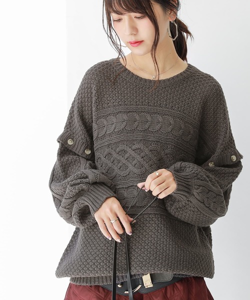 osharewalker（オシャレウォーカー）の「【廃盤】『袖丈2wayケーブルニット』（ニット/セーター・レディース・パープル/アイボリー/チャコール・FREE）」の12枚目の写真