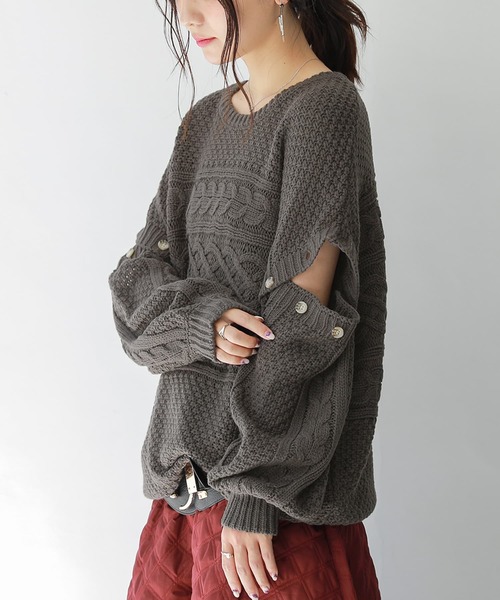 osharewalker（オシャレウォーカー）の「【廃盤】『袖丈2wayケーブルニット』（ニット/セーター・レディース・パープル/アイボリー/チャコール・FREE）」の13枚目の写真