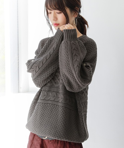 osharewalker（オシャレウォーカー）の「【廃盤】『袖丈2wayケーブルニット』（ニット/セーター・レディース・パープル/アイボリー/チャコール・FREE）」の14枚目の写真