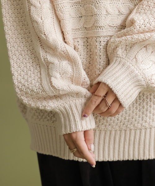 osharewalker（オシャレウォーカー）の「【廃盤】『袖丈2wayケーブルニット』（ニット/セーター・レディース・パープル/アイボリー/チャコール・FREE）」の7枚目の写真