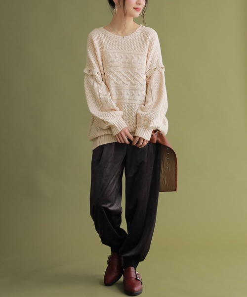 osharewalker（オシャレウォーカー）の「【廃盤】『袖丈2wayケーブルニット』（ニット/セーター・レディース・パープル/アイボリー/チャコール・FREE）」の9枚目の写真