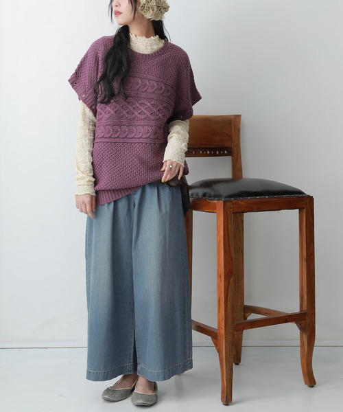 osharewalker（オシャレウォーカー）の「【廃盤】『袖丈2wayケーブルニット』（ニット/セーター・レディース・パープル/アイボリー/チャコール・FREE）」の19枚目の写真