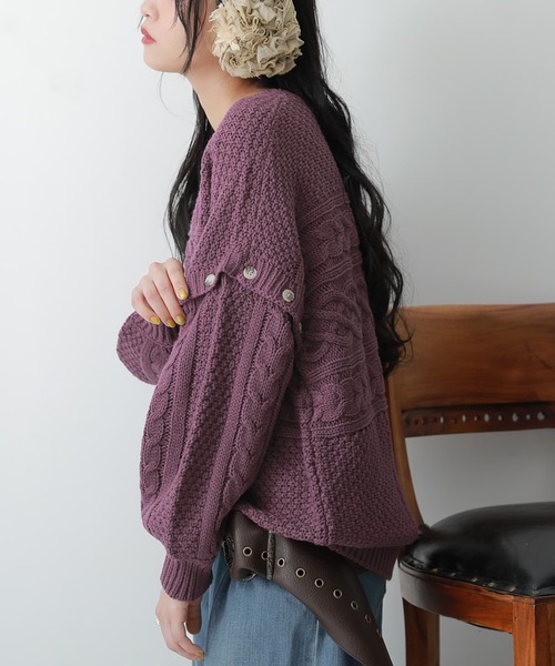 osharewalker（オシャレウォーカー）の「【廃盤】『袖丈2wayケーブルニット』（ニット/セーター・レディース・パープル/アイボリー/チャコール・FREE）」の18枚目の写真