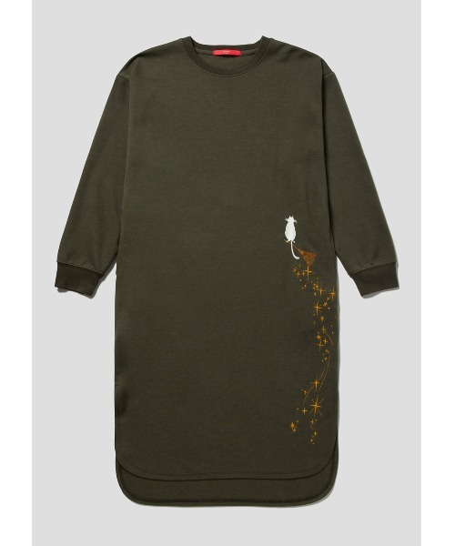 Design Tshirts Store graniph(デザイン ティーシャツ ストア グラニフ)の「ウィザードキャット|エンブロイダリースウェットワンピース(ワンピース・レディース・カーキ・FREE)」の3枚目の写真