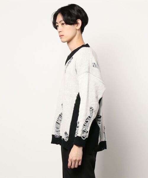HOOK(フック)の「【HOOK】ダメージ加工無地ニット風スウェット(ニット/セーター・メンズ・ホワイト・M/L/XL)」の11枚目の写真