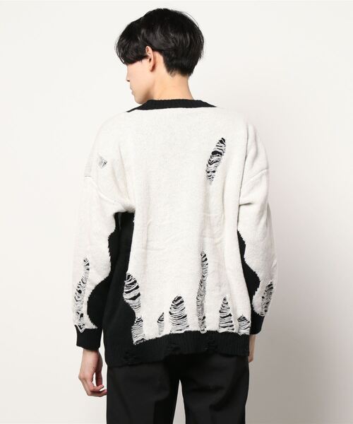 HOOK(フック)の「【HOOK】ダメージ加工無地ニット風スウェット(ニット/セーター・メンズ・ホワイト・M/L/XL)」の8枚目の写真