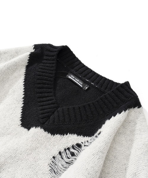 HOOK(フック)の「【HOOK】ダメージ加工無地ニット風スウェット(ニット/セーター・メンズ・ホワイト・M/L/XL)」の7枚目の写真