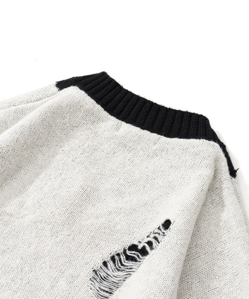 HOOK(フック)の「【HOOK】ダメージ加工無地ニット風スウェット(ニット/セーター・メンズ・ホワイト・M/L/XL)」の6枚目の写真