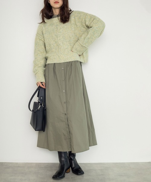 w closet(ダブルクローゼット)の「ウエストタック前開きシャツワンピース(シャツワンピース・レディース・オフホワイト/カーキ/ダークブラウン系1・FREE)」の3枚目の写真
