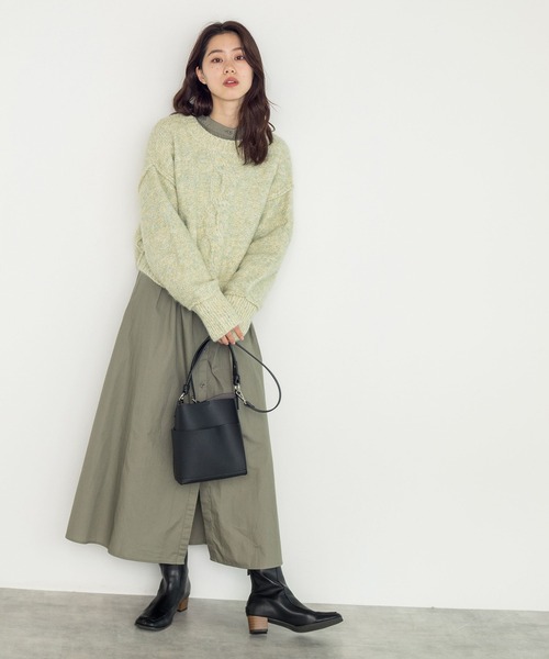 w closet(ダブルクローゼット)の「ウエストタック前開きシャツワンピース(シャツワンピース・レディース・オフホワイト/カーキ/ダークブラウン系1・FREE)」の11枚目の写真