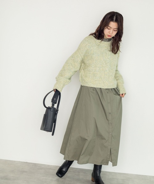 w closet(ダブルクローゼット)の「ウエストタック前開きシャツワンピース(シャツワンピース・レディース・オフホワイト/カーキ/ダークブラウン系1・FREE)」の16枚目の写真