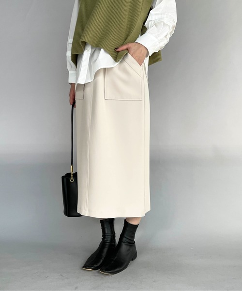 PICCIN（ピッチン）の「フロントポケットタイトスカート（スカート・レディース・ネイビー/オレンジ/グレイッシュベージュ・M）」の2枚目の写真