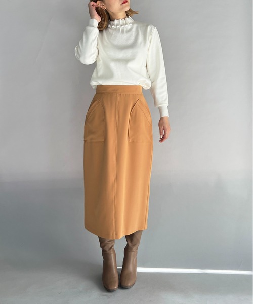 PICCIN（ピッチン）の「フロントポケットタイトスカート（スカート・レディース・ネイビー/オレンジ/グレイッシュベージュ・M）」の5枚目の写真