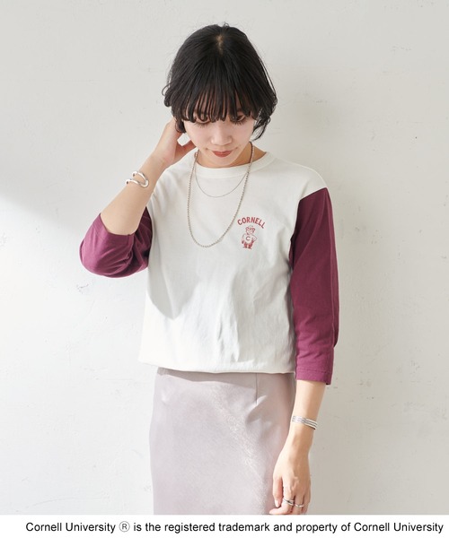 GOOD ROCK SPEED（グッドロックスピード）の「COLLEGE BASEBALL TEE（Tシャツ/カットソー・レディース・ブラック/ネイビー/グリーン/ボルドー・FREE）」の6枚目の写真