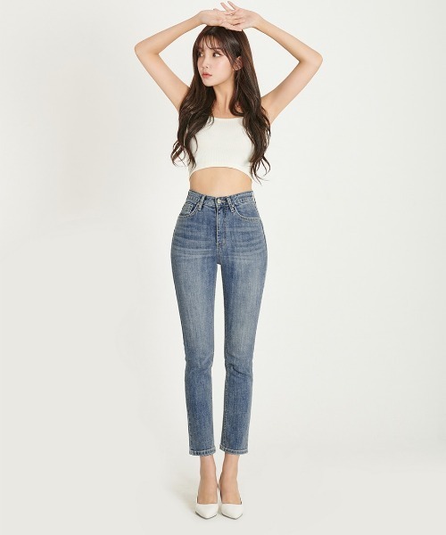 chuu（チュー）の「CHUU [Rey] High Rise Slim Straight Ankle Jeans（デニムパンツ・レディース・ブルー・SMALL/MEDIUM/LARGE）」の21枚目の写真