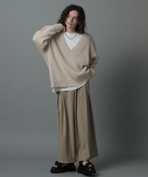 HARE ワイドタックパンツ HAREセットアップ コンパクトツイードシャツ