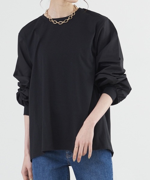 abahouse mavie（アバハウスマヴィ）の「袖ボリュームコンビプルオーバー（Tシャツ/カットソー・レディース・ホワイト/ブラック/チャコールグレー・フリー）」の2枚目の写真