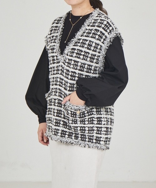 abahouse mavie（アバハウスマヴィ）の「袖ボリュームコンビプルオーバー（Tシャツ/カットソー・レディース・ホワイト/ブラック/チャコールグレー・フリー）」の7枚目の写真