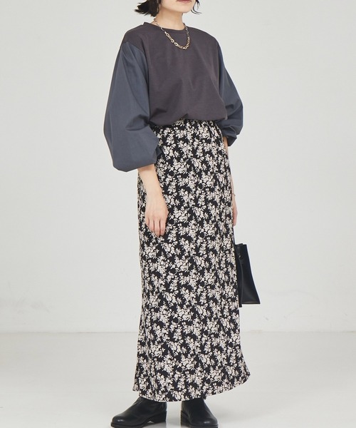 abahouse mavie（アバハウスマヴィ）の「袖ボリュームコンビプルオーバー（Tシャツ/カットソー・レディース・ホワイト/ブラック/チャコールグレー・フリー）」の11枚目の写真