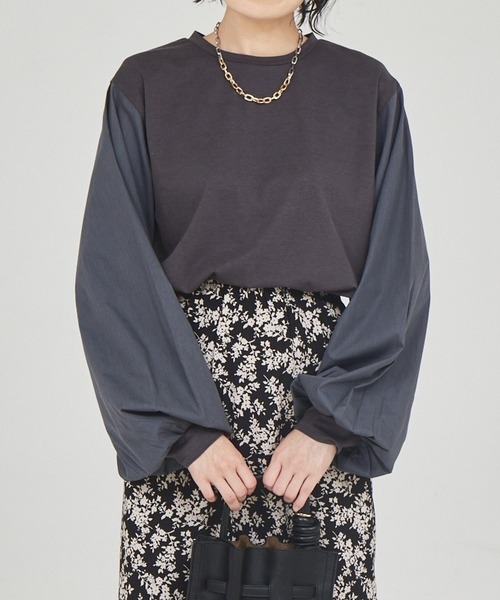 abahouse mavie（アバハウスマヴィ）の「袖ボリュームコンビプルオーバー（Tシャツ/カットソー・レディース・ホワイト/ブラック/チャコールグレー・フリー）」の12枚目の写真