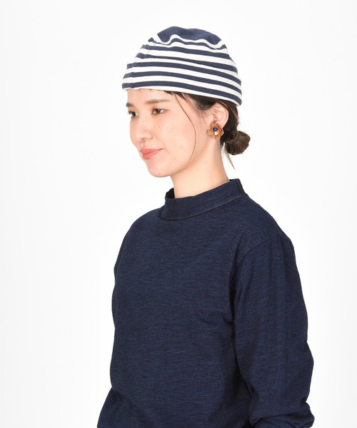 45R（フォーティファイブアール）の「裏毛のヨット帽（ニットキャップ/ビーニー・レディース・ネイビー/オフホワイト・SMALL/MEDIUM）」の4枚目の写真