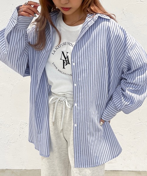 apres jour mignon（アプレジュールミニョン）の「マルチストライプルーズシャツ【ZOZOTOWN限定アイテム】（シャツ/ブラウス・レディース・ブルー系その他/ピンク系その他・フリー/X-LARGE）」の4枚目の写真