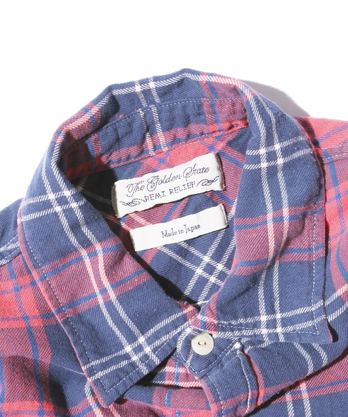 REMI RELIEF(レミレリーフ)の「REMI RELIEF/レミレリーフ NEP CHECK REGULAR SHIRTS ネップチェックレギュラーシャツ(シャツ/ブラウス・メンズ・モカ/イエロー/ブルー系その他・L/XL/M)」の7枚目の写真