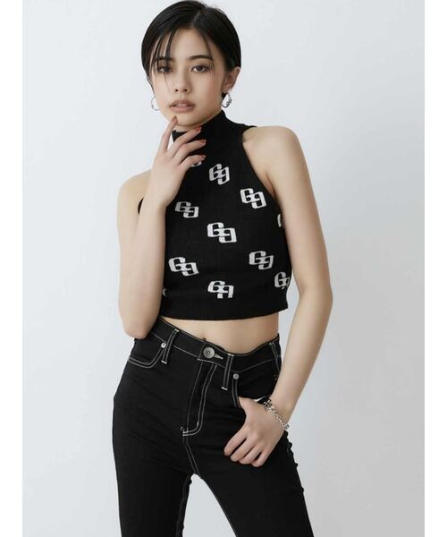 GYDA(ジェイダ)の「GG PATTERNアメスリニットトップス(ニット/セーター・レディース・ブラック/ベージュ/オフホワイト・FREE)」の2枚目の写真