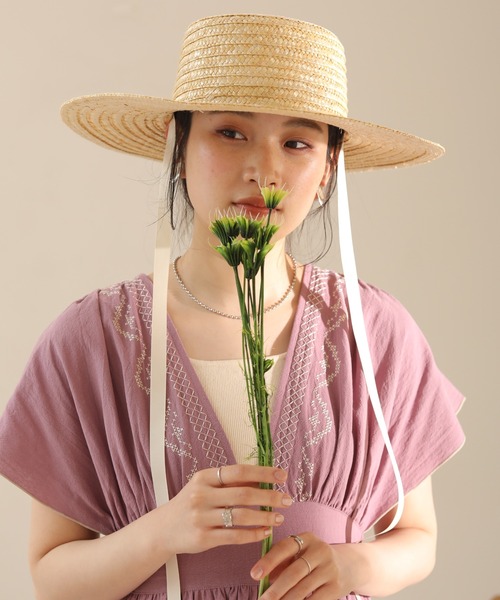 Bab（バブ）の「リボン付きストローハット（ハット・レディース・ナチュラル・ONESIZE）」の9枚目の写真