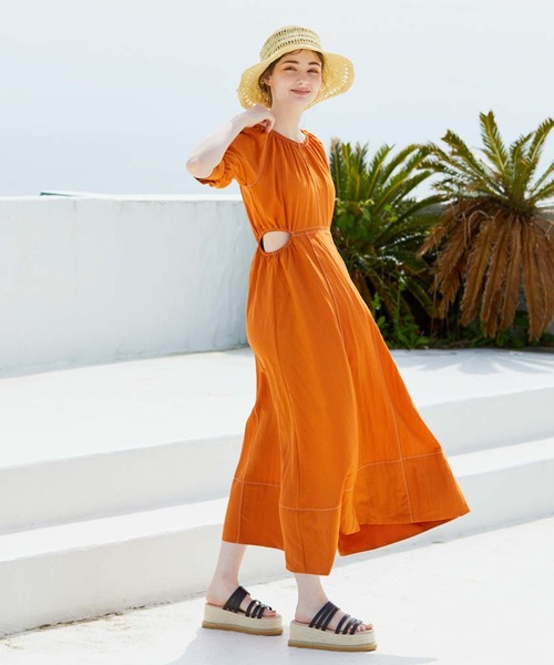 archives（アルシーヴ）の「配色ステッチカットアウトワンピース（ワンピース・レディース・ブラック/ベージュ/オレンジ・MEDIUM）」の3枚目の写真