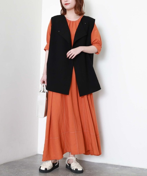 archives（アルシーヴ）の「配色ステッチカットアウトワンピース（ワンピース・レディース・ブラック/ベージュ/オレンジ・MEDIUM）」の8枚目の写真